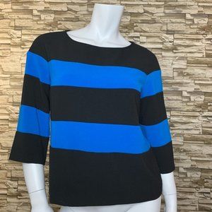 Ann Taylor Blue & Black Striped 3/4 Length Top